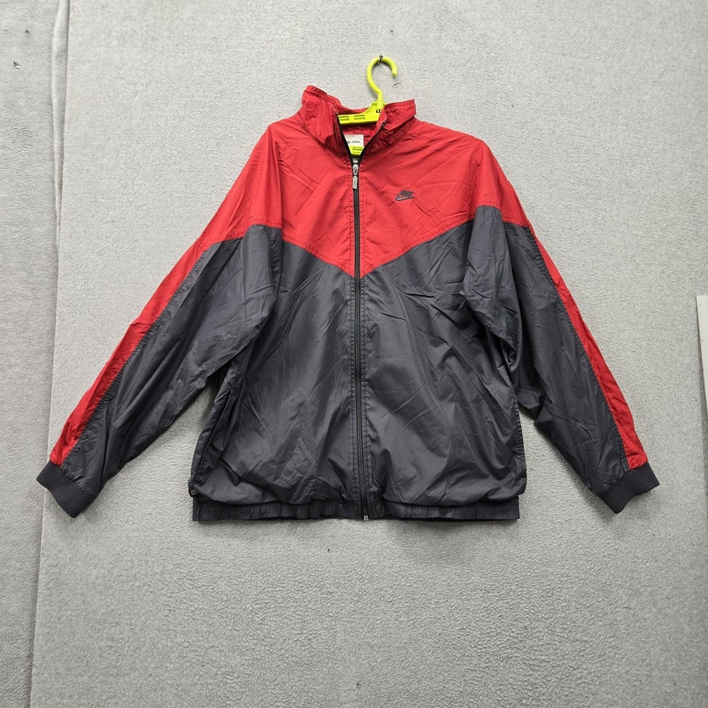 VINTAGE Nike Men Jacket XL Red Cotton Nylon Polyester Embroidered Colorblock Y2K